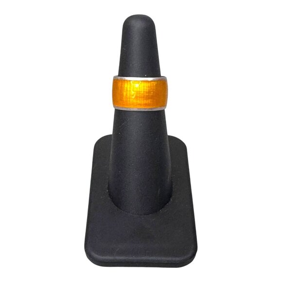 Vintage Sterling Silver 925 Enamel Ring Artisan Handcrafted Orange Wide Band 6 - Picture 2 of 8